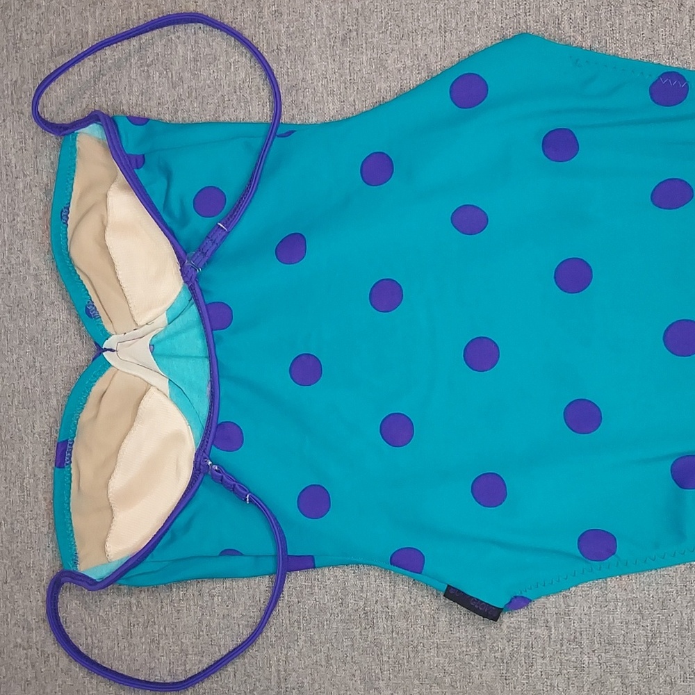 Vintage Body Glove by Robin Piccone Teal Purple Polka Dot Swimsuit Size 7/8 - Picture 3 of 10